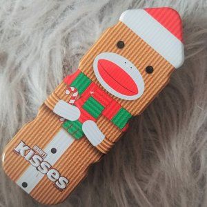 Sock Monkey Tin box collectible holiday kisses metal candy christmas santa choco